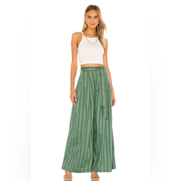 TULAROSA Revolve Kade Pant Green Striped Pleated Wide Leg Trousers Size Large - Picture 2 of 13